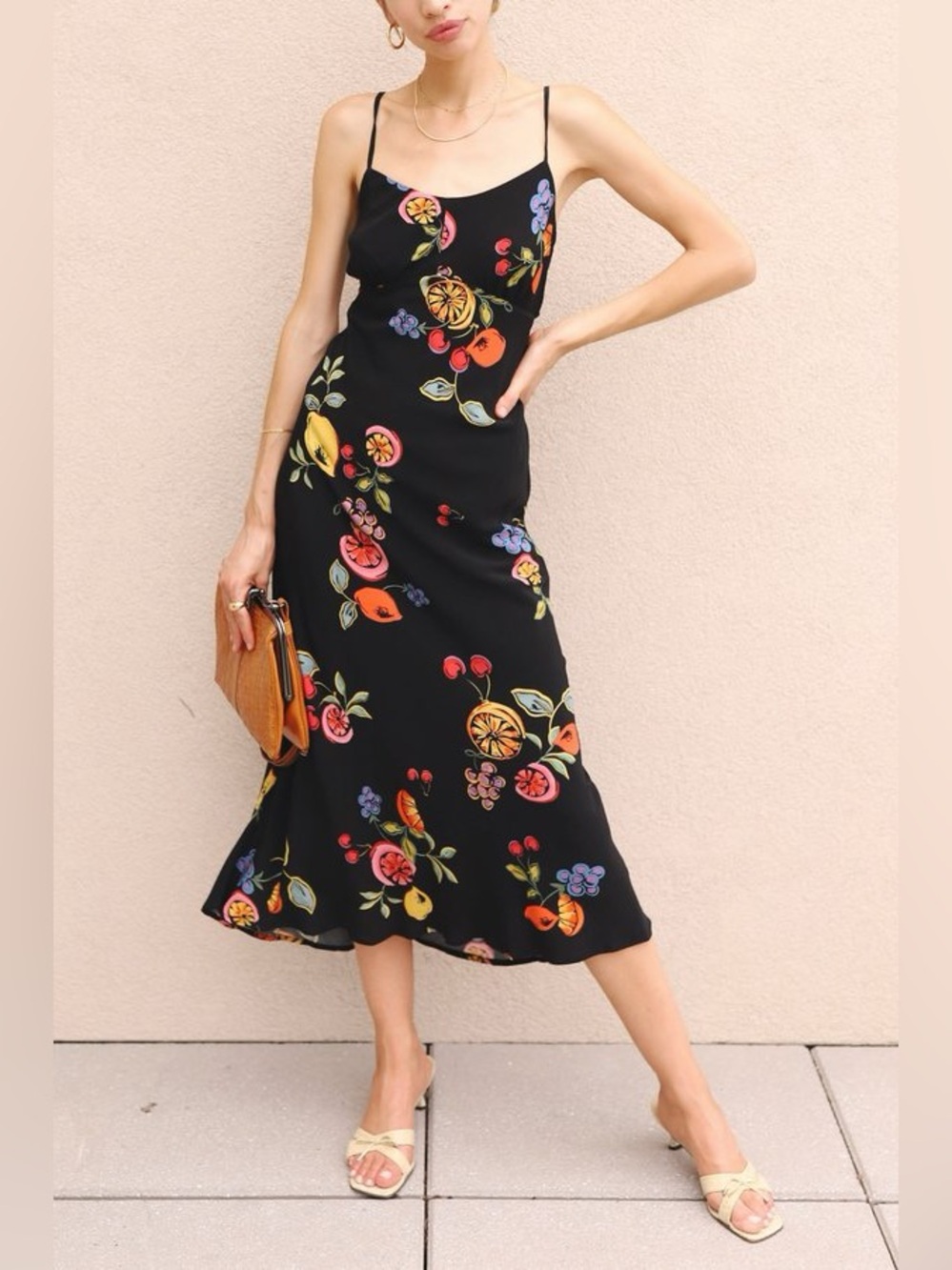 ASTR The Label Charisma Tie Back Sleeveless Midi Dress Size Large Mixed Fruit